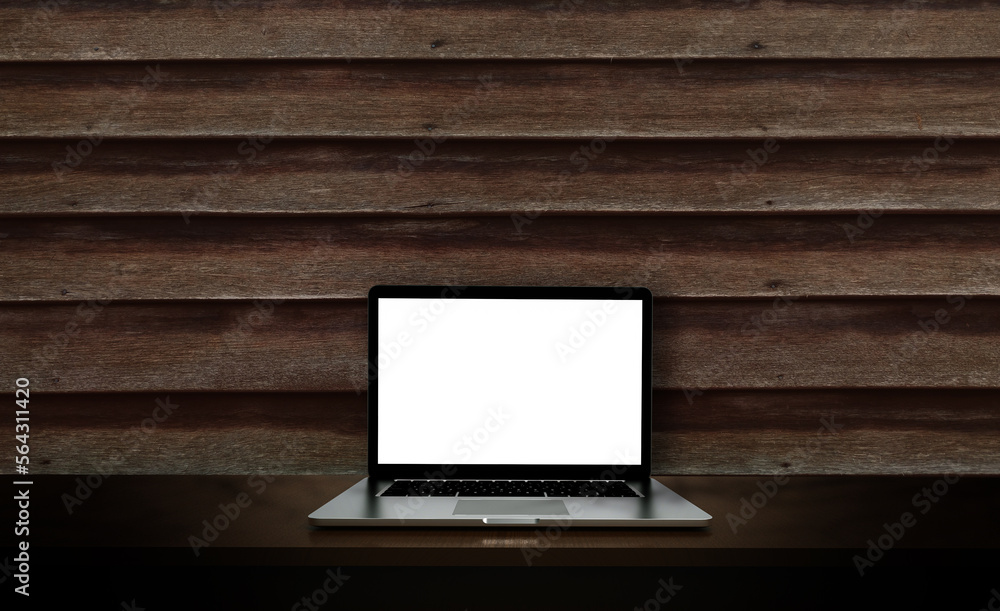 Modern laptop  isolated on wooden background. 3D Illustration.