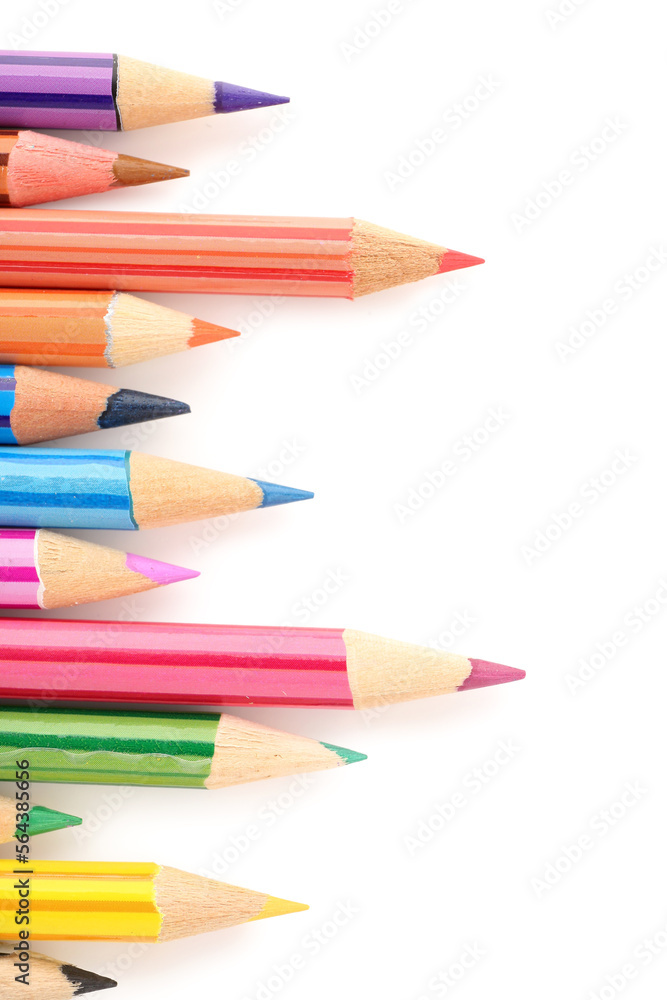 Set of colorful pencils on white background, closeup