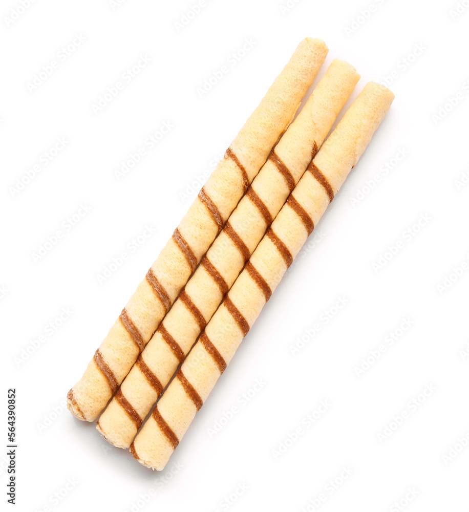 Tasty wafer rolls isolated on white background