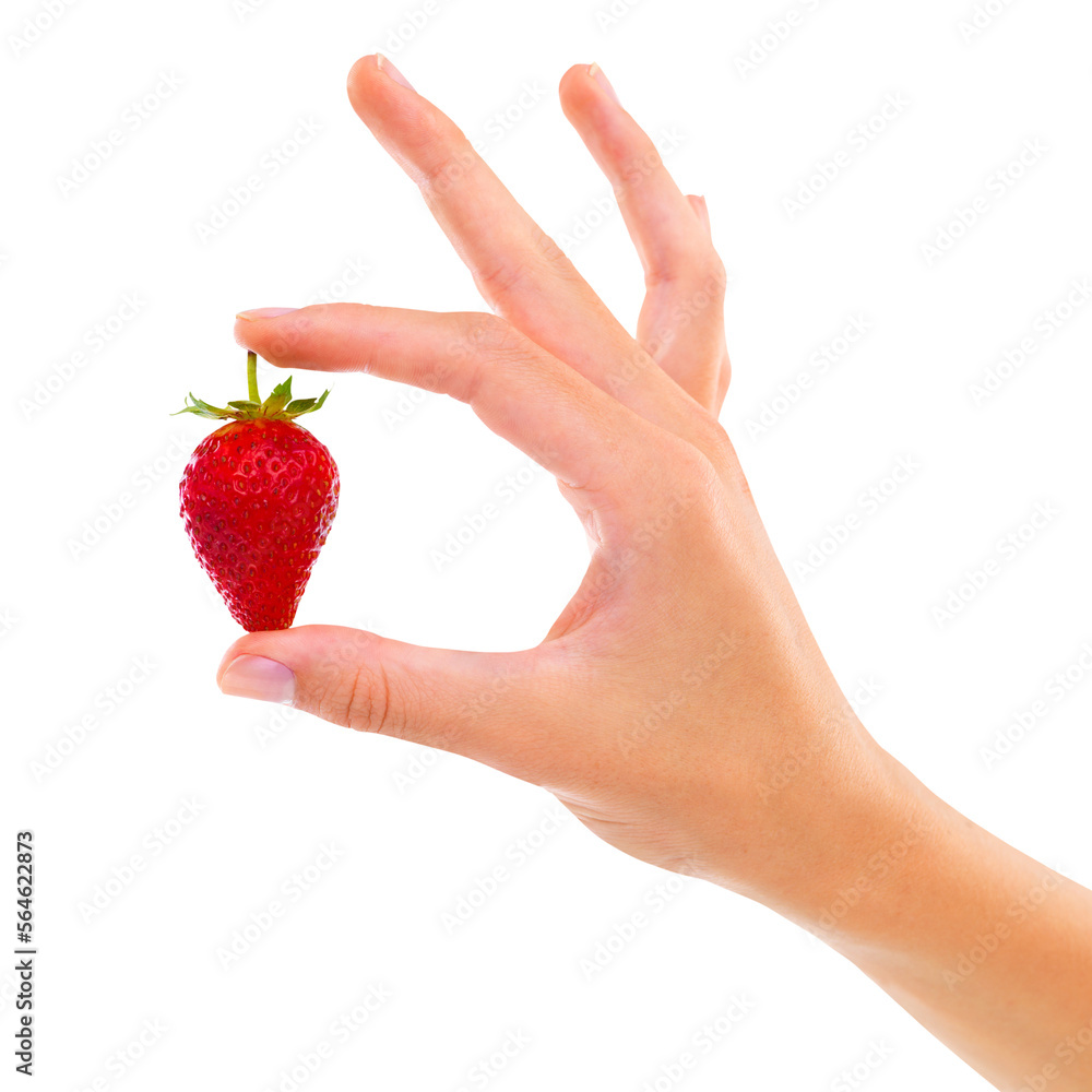 PNG Cropped studio shot of a woman holding a raspberry