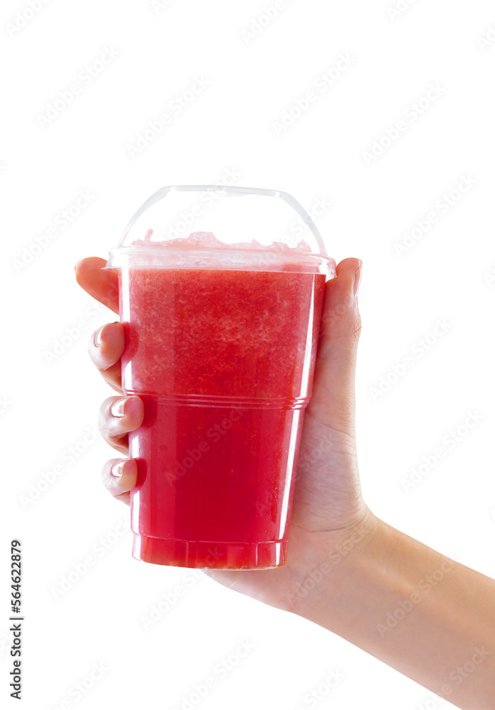 PNG Closeup studio shot of a woman holding a fruit shake