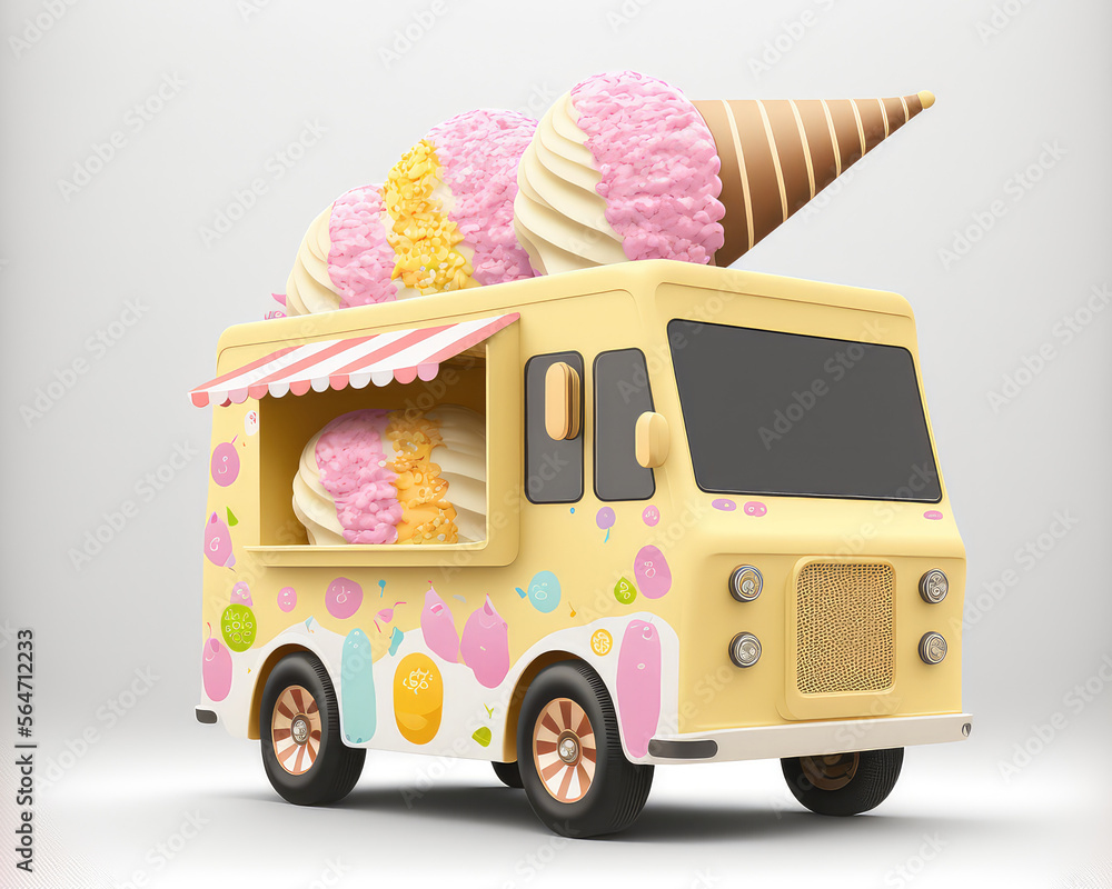 Ice cream food truck, isolated van, cartoon car for street desserts selling. restaurant on wheels wi