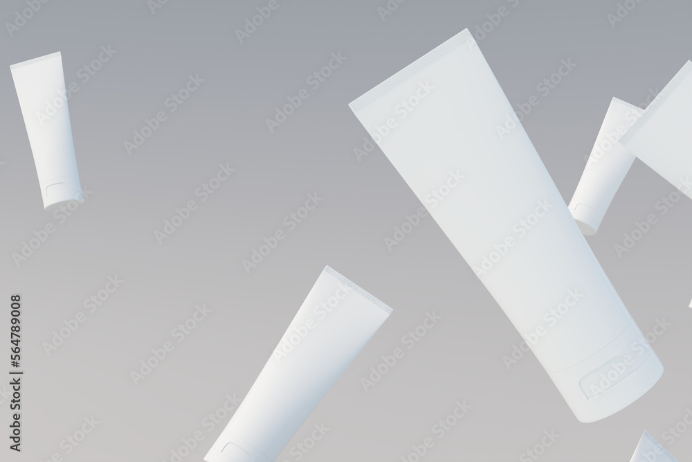 Cosmetic Cream Tube Packaging Multiple Tubes Mockup. 3D Illustration