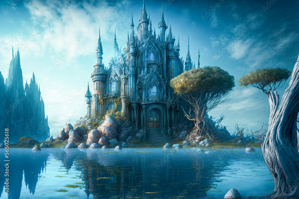 Fantasy castle in a fairy tale. Created with Generative AI technology.