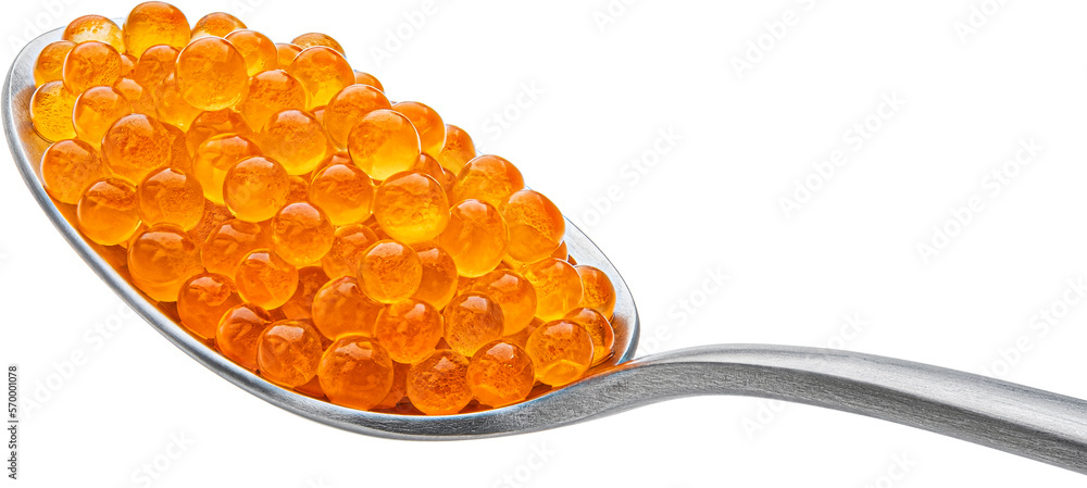 Red caviar in spoon isolated 