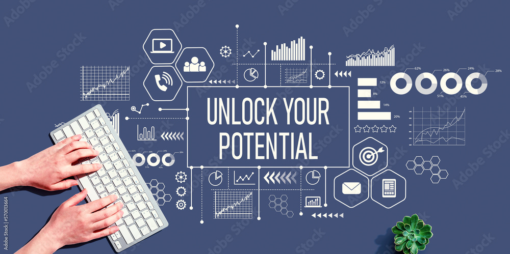 Unlock your potential theme with person using a computer keyboard