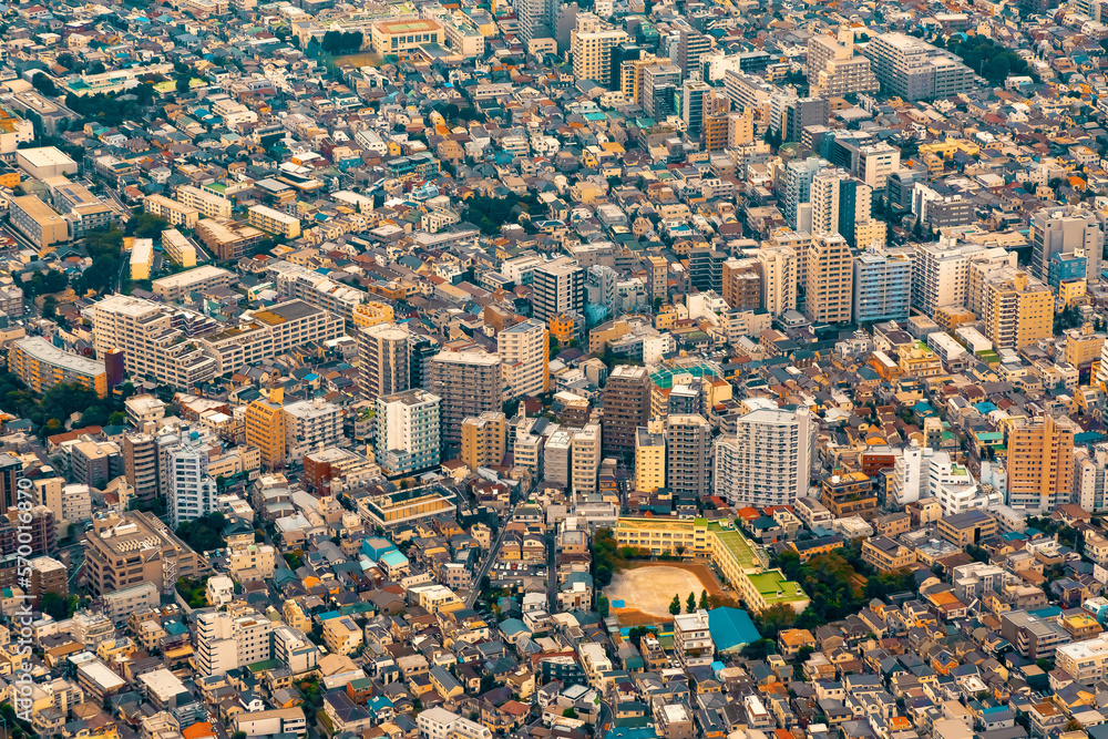 Aerial view of Tokyo, Japan near Arakawa City