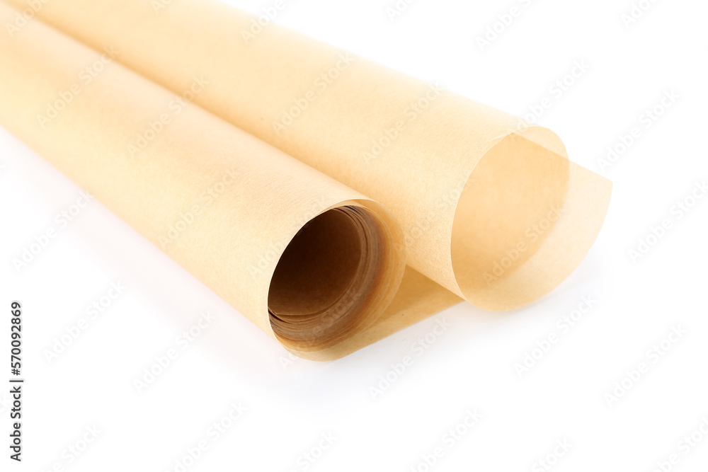 Roll of baking paper isolated on white background, closeup