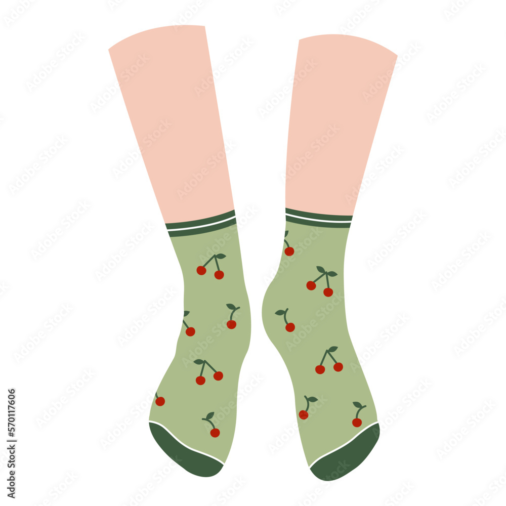 Human legs with stylish socks on white background