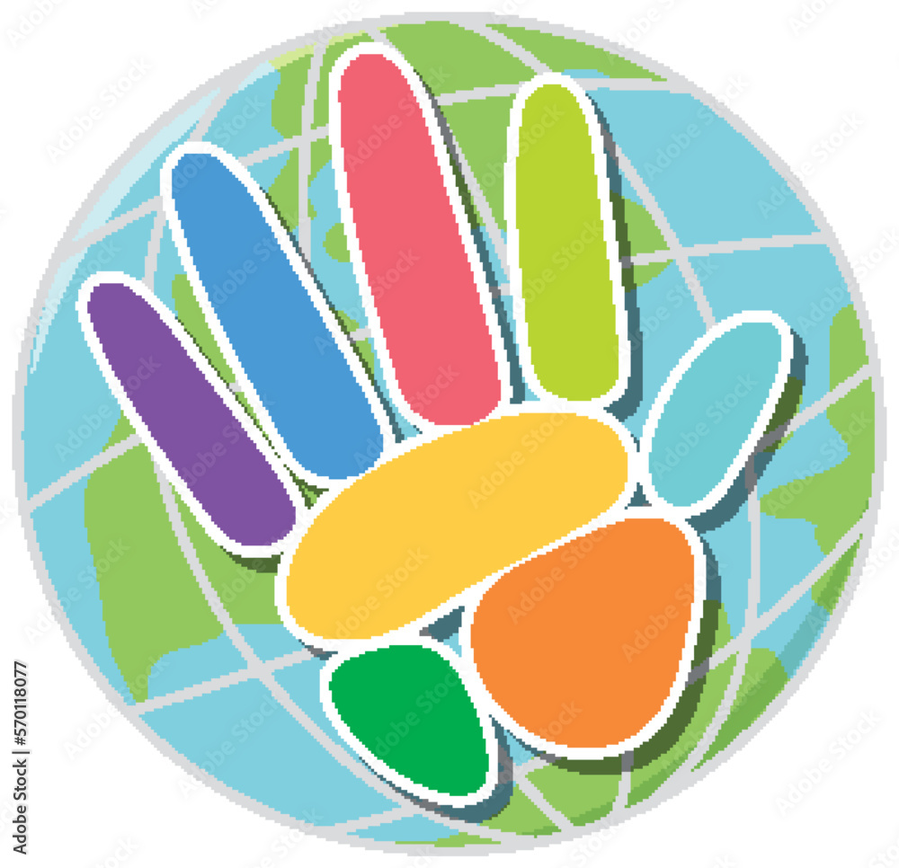 Colourful hand on earth globe icon