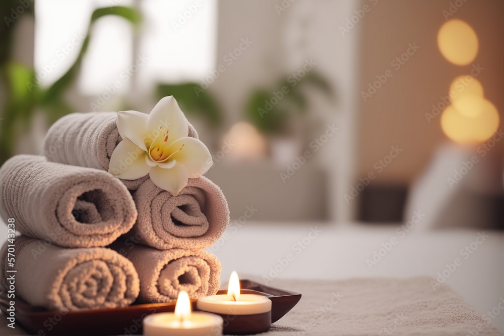 AI Generative image, spa accessory composition set in spa hotel , beauty wellness center . Spa produ