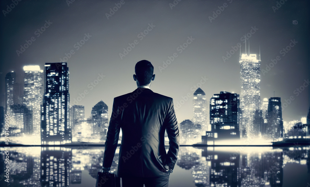 Businessman looking at central business district in concept of business vision success and opportuni