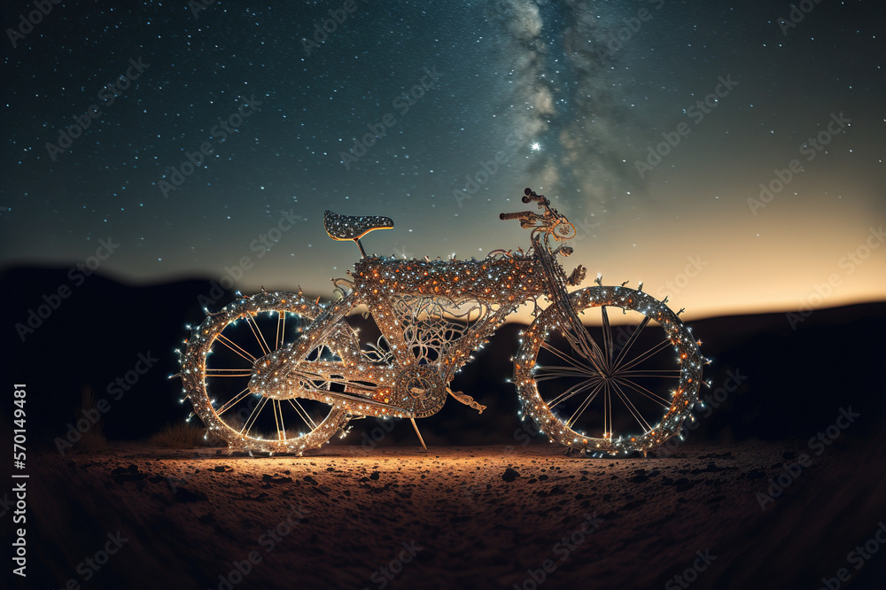 bicycle creative image made with starry night to form the bicycle shape . Sublime Generative AI imag