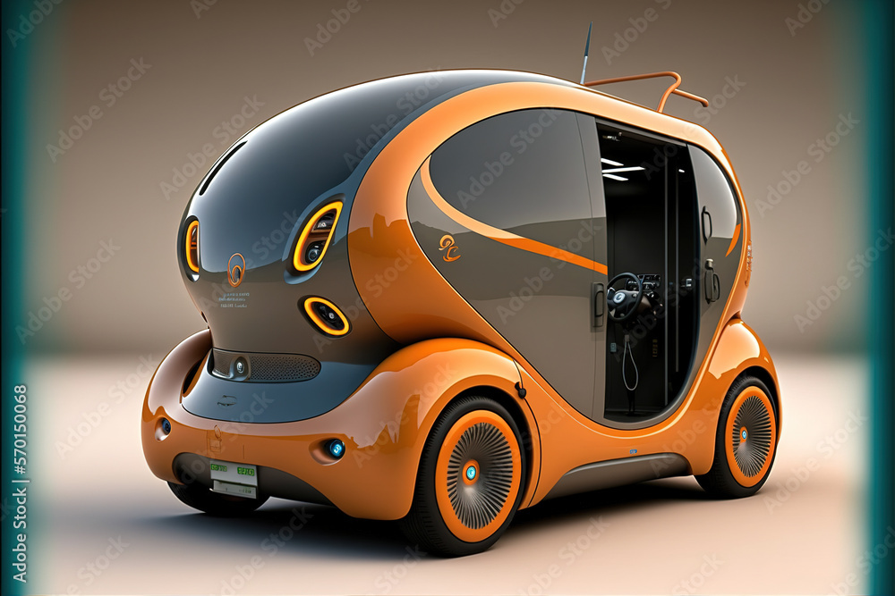 Small urban eco electric car future 3D design, electric vehicle transport . Admirable Generative AI 