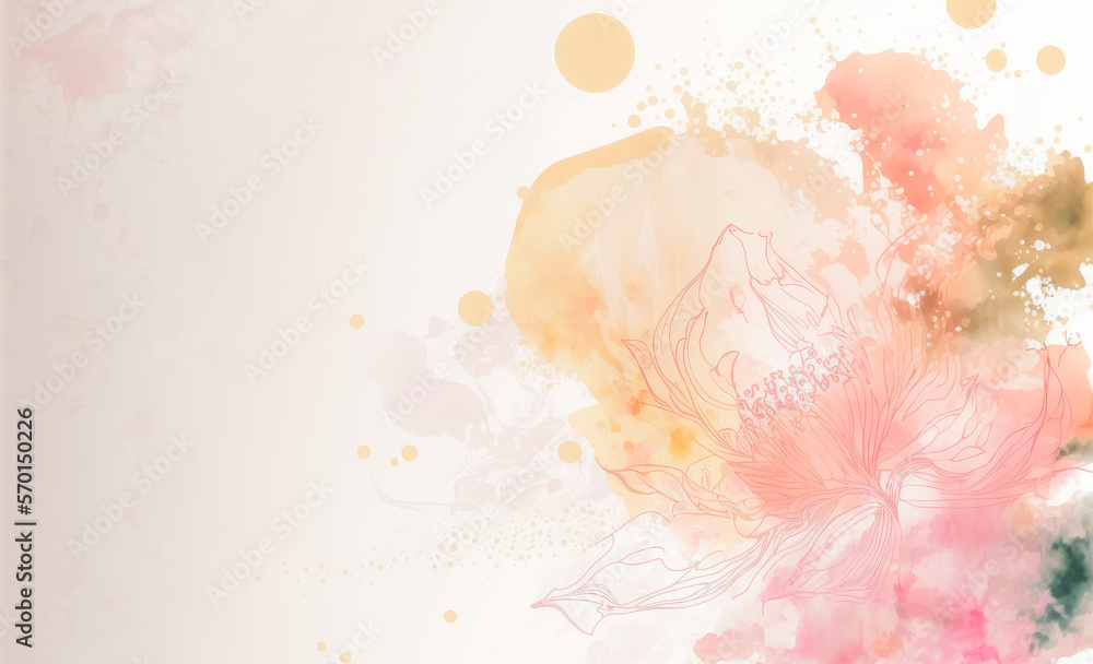 Abstract watercolor art background with pink flowers in style of watercolor paints design. Peculiar 