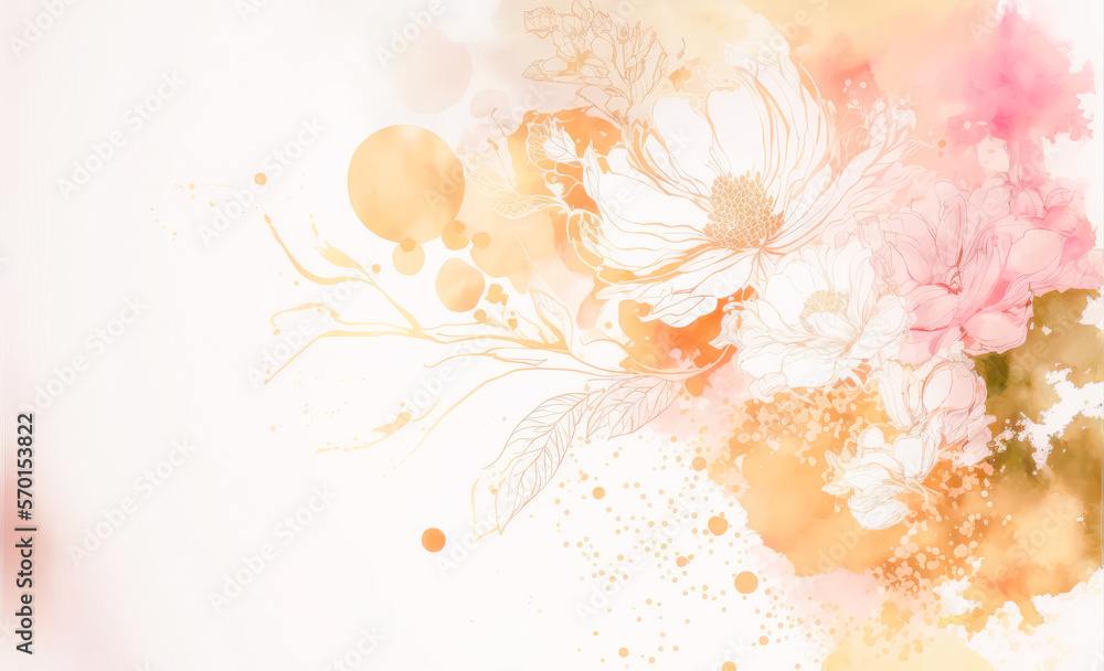 Abstract watercolor art background with pink flowers in style of watercolor paints design. Peculiar 