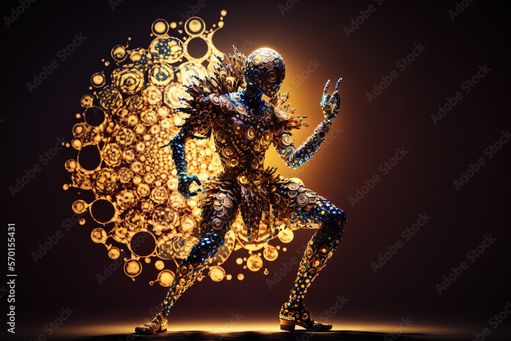 Abstract fantasy dancer. Exotic astral dance. Shaman Dance in honor of the Sun. Post-processed gener