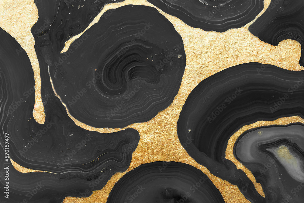 Abstract art background with a fluid marble black and gold texture. Splendid generative AI luxury ab