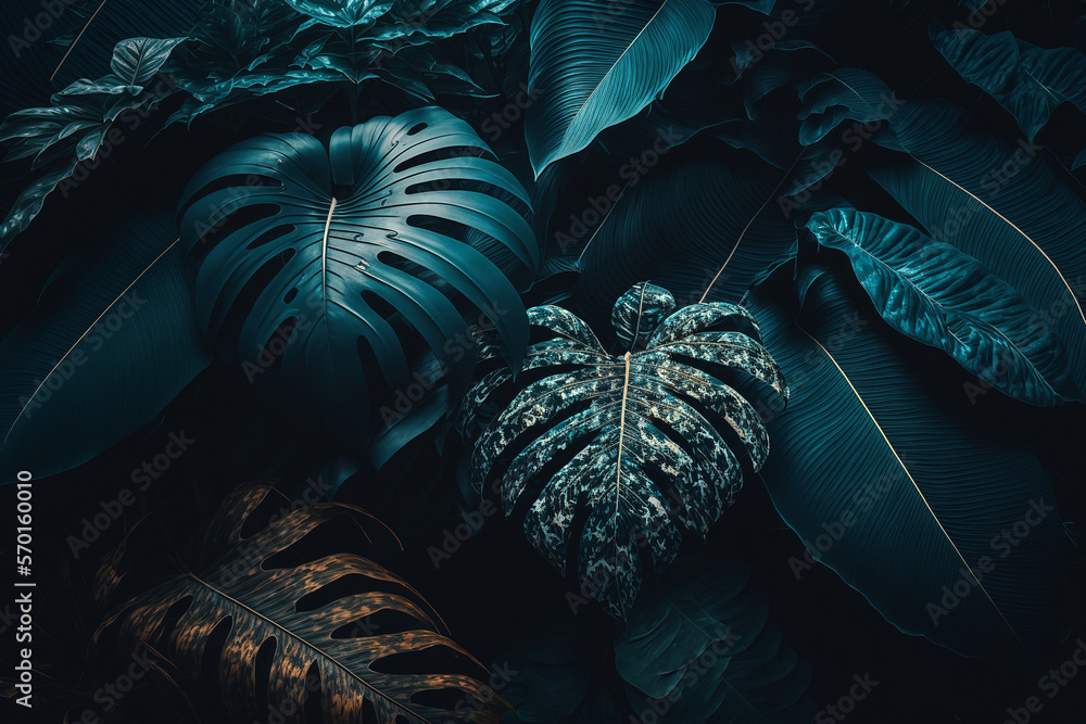 Luxury tropical leaves plant and foliage exotic background abstract of dark botany . Admirable Gener