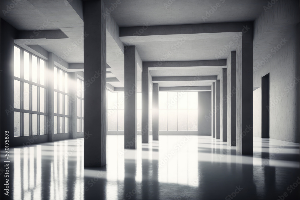 Large hall corridor inside office building background. Peculiar AI generative image.