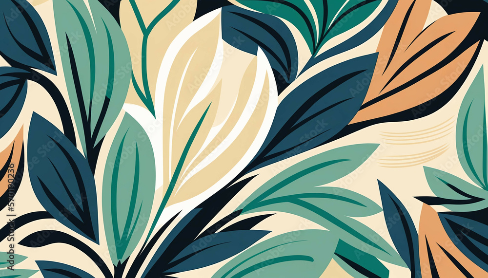 An elegant art deco design featuring lush, organic foliage and botanical elements, evoking the beaut