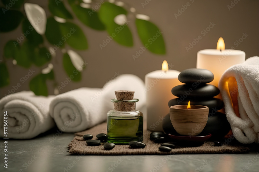 AI Generative image, spa accessory composition set in spa hotel , beauty wellness center . Spa produ