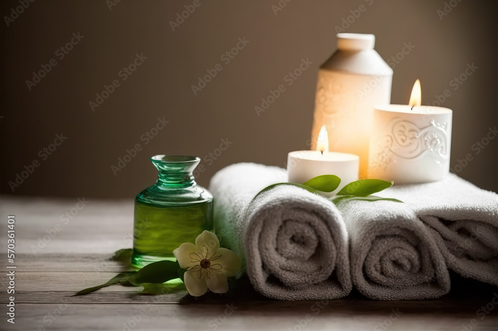 AI Generative image, spa accessory composition set in spa hotel , beauty wellness center . Spa produ