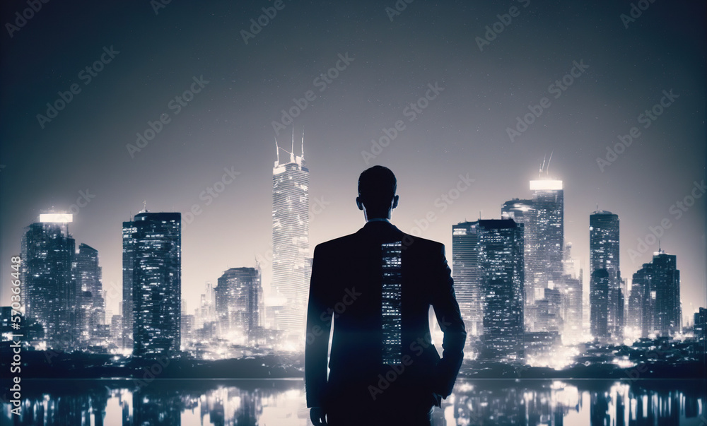 Businessman looking at central business district in concept of business vision success and opportuni