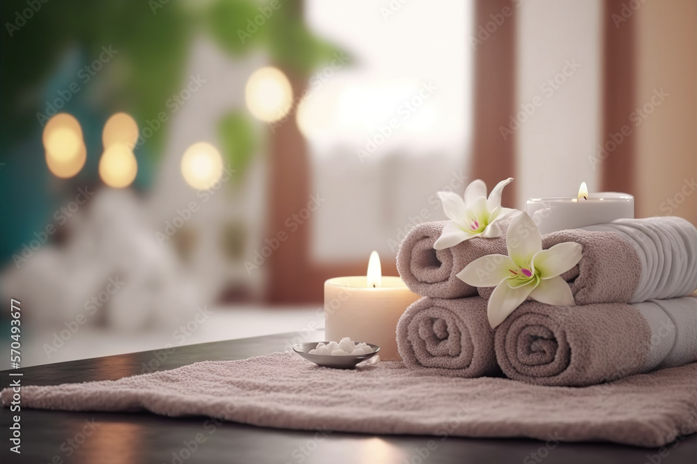 AI Generative image, spa accessory composition set in spa hotel , beauty wellness center . Spa produ