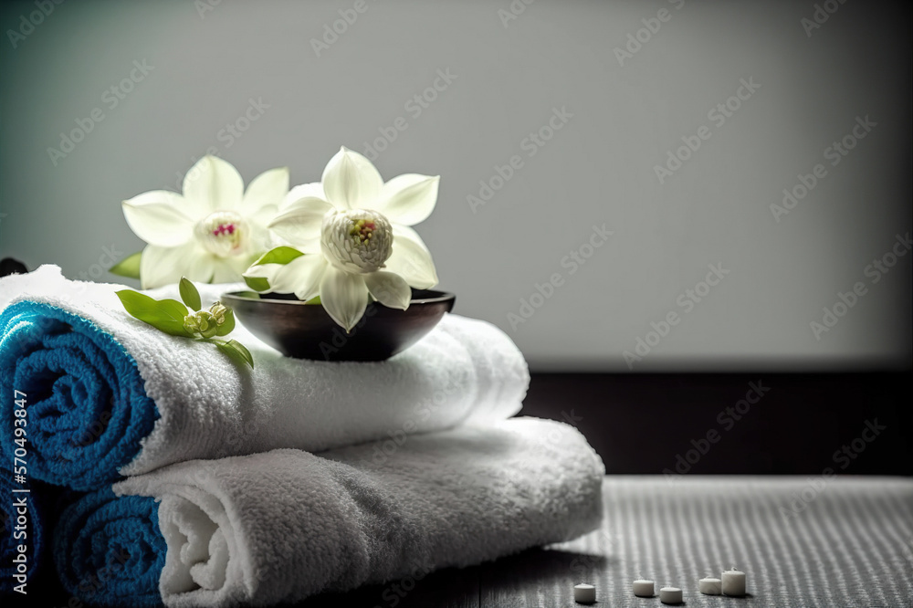 AI Generative image, spa accessory composition set in spa hotel , beauty wellness center . Spa produ