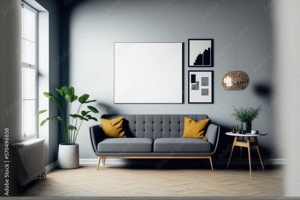 Modern comfortable living room interior design living space. Peculiar AI generative image.