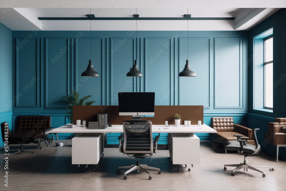 Modern office interior design . Contemporary workspace for creative business. Peculiar AI generative