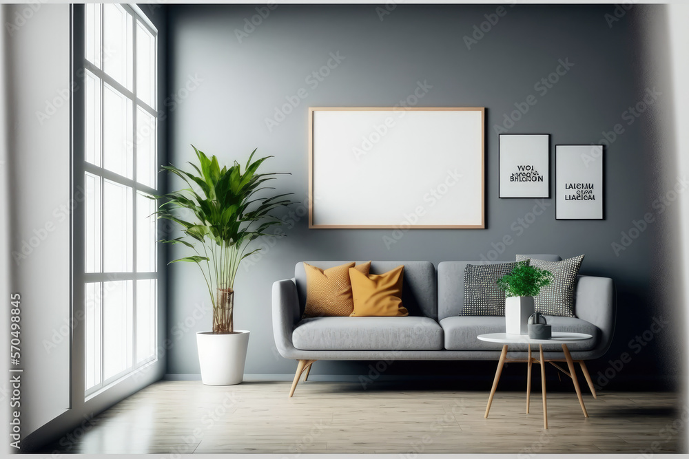 Modern comfortable living room interior design living space. Peculiar AI generative image.