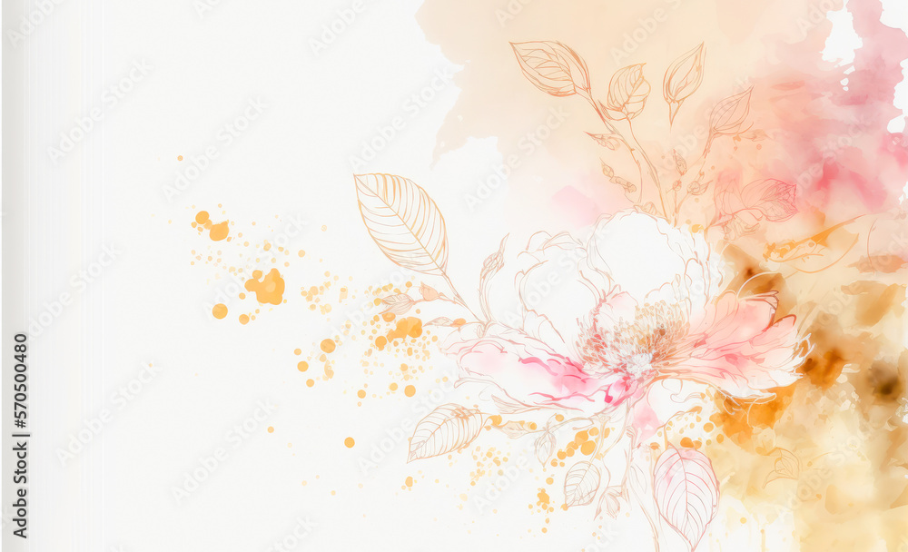 Abstract watercolor art background with pink flowers in style of watercolor paints design. Peculiar 