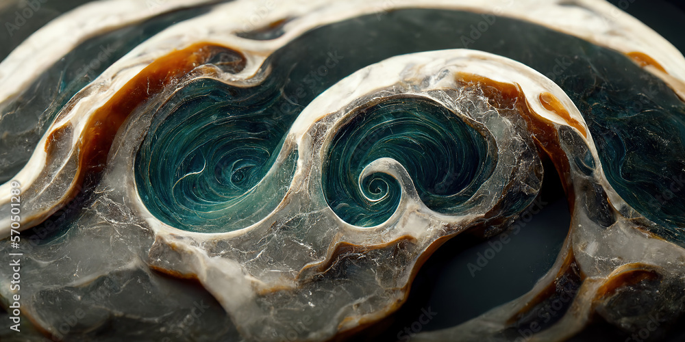 Sedate marco detailed luxurious ocean blue ripple pattern in agate form by alcohol ink. Swirled gold