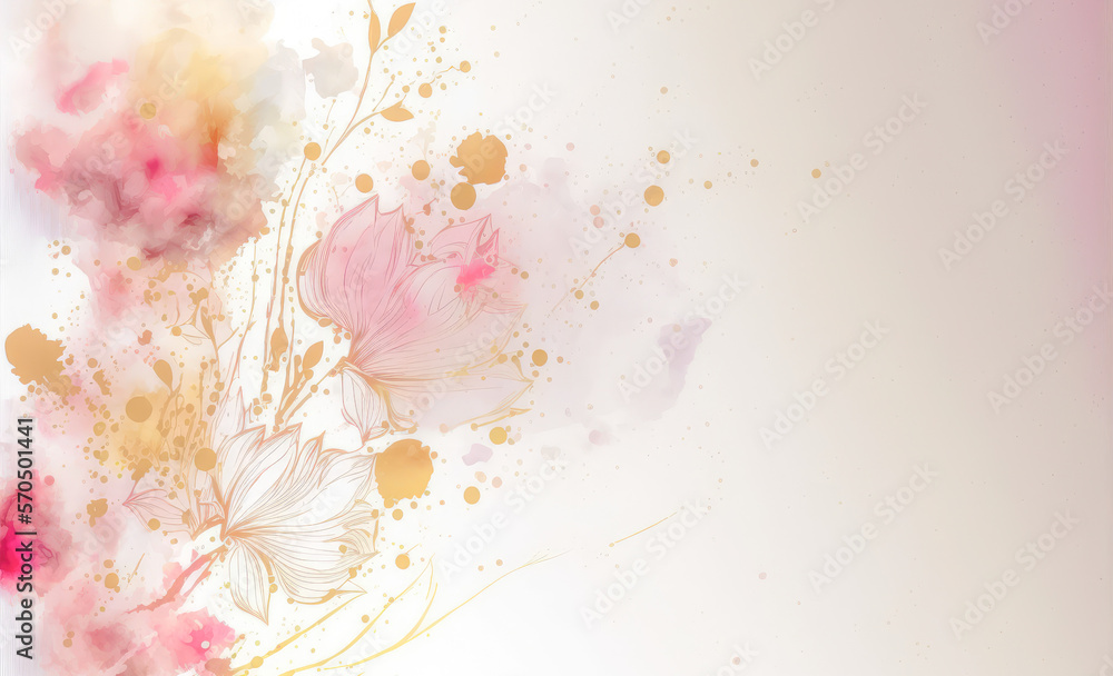 Abstract watercolor art background with pink flowers in style of watercolor paints design. Peculiar 