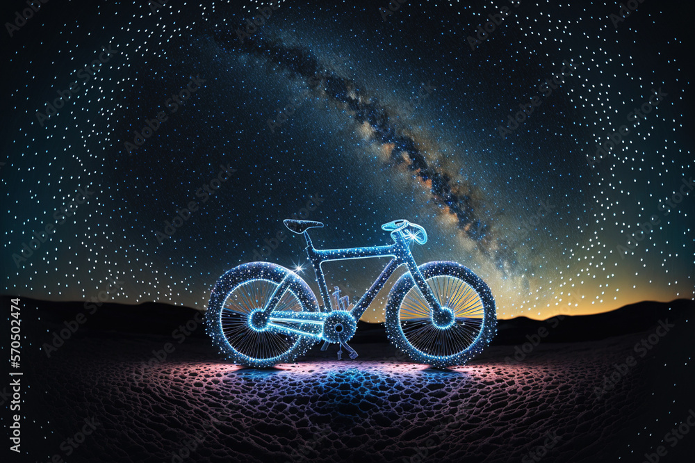 bicycle creative image made with starry night to form the bicycle shape . Sublime Generative AI imag