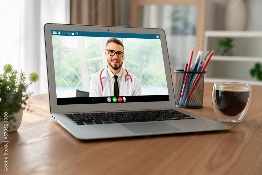 Doctor video call online by modish telemedicine software application for virtual meeting with patien