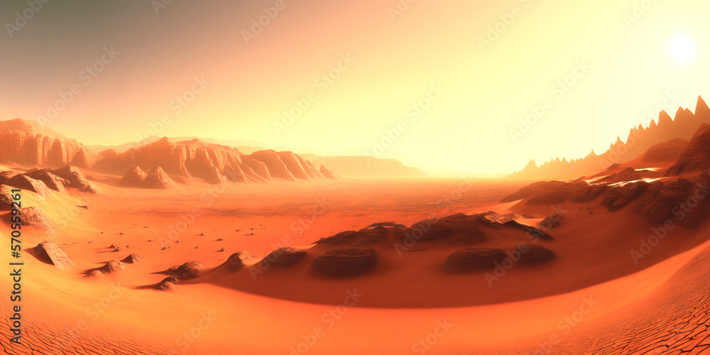 Desert Mars landscapes with sand and rocks. Generative AI