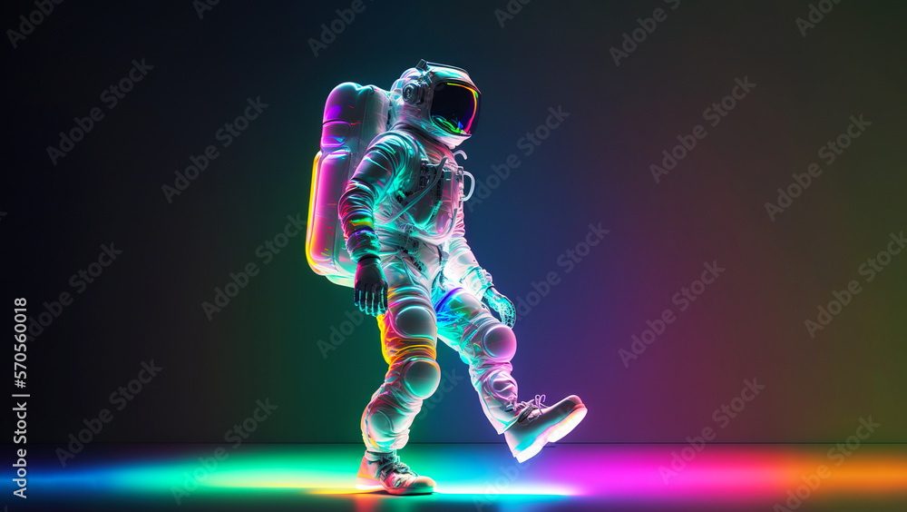 Colorful astronaut. Cosmonaut party. Generative AI