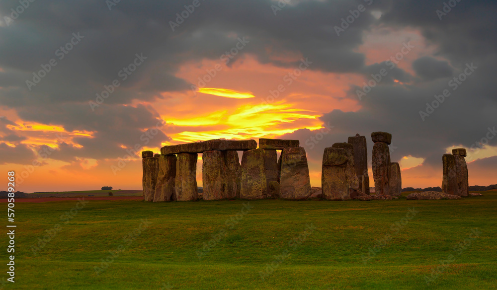 Panoramic view of Stonehenge at sunset - United Kingdom