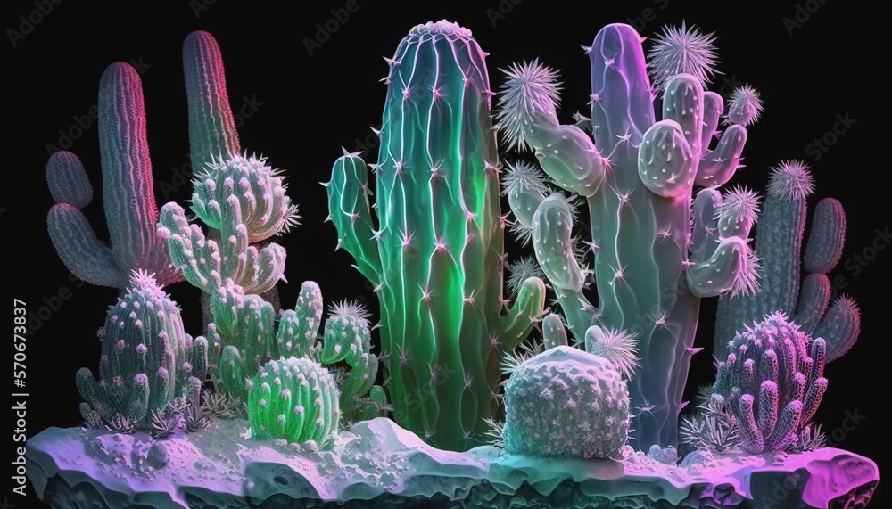  a group of cactus plants with different colors on a black background with a black background and a 