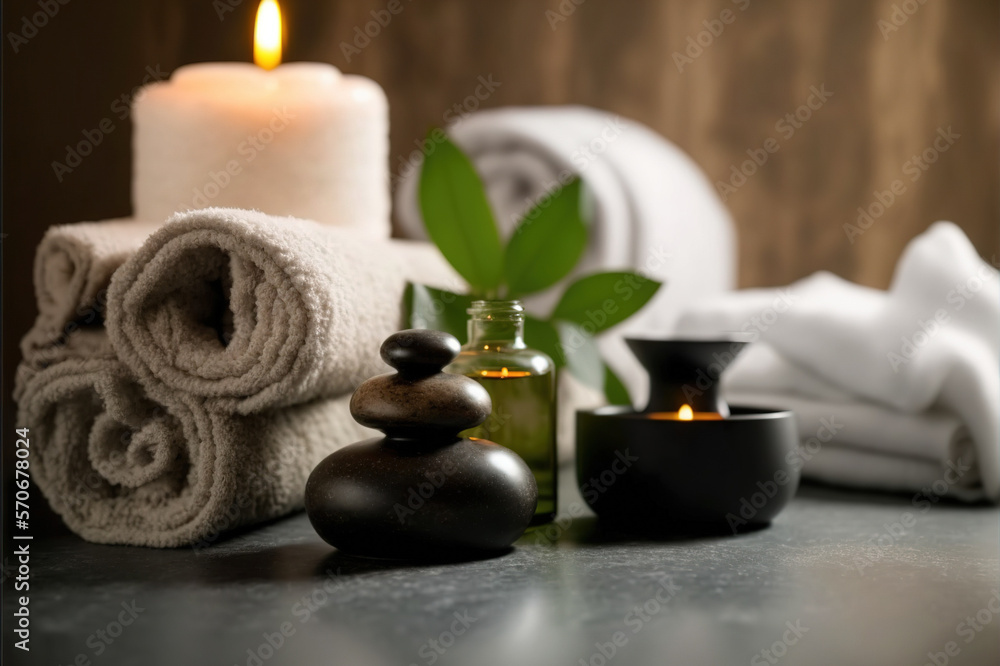 AI Generative image, spa accessory composition set in spa hotel , beauty wellness center . Spa produ