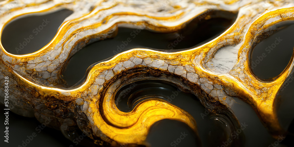 Sedate abstract marco luxurious black and gold solid turbulence wave. Swirled oil alcohol ink in mar