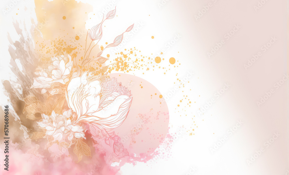 Abstract watercolor art background with pink flowers in style of watercolor paints design. Peculiar 