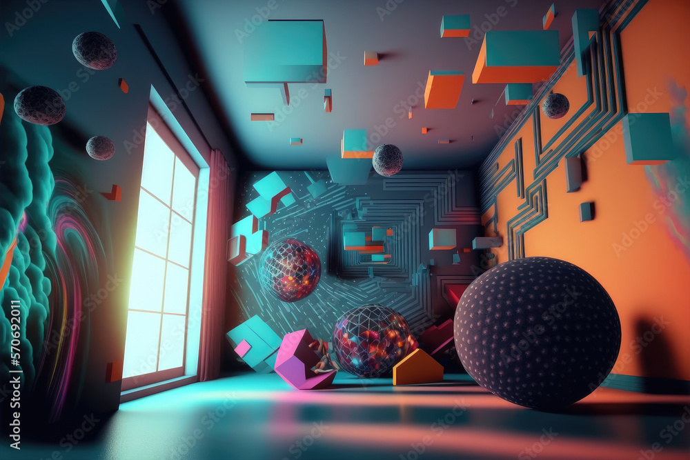 Metaverse room imaginative fantasy decoration design . Digital virtual reality gaming conceptural. P