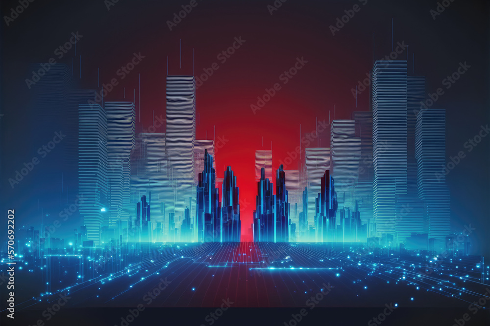 Futuristic smart city internet network connection through wireless system. Peculiar AI generative im