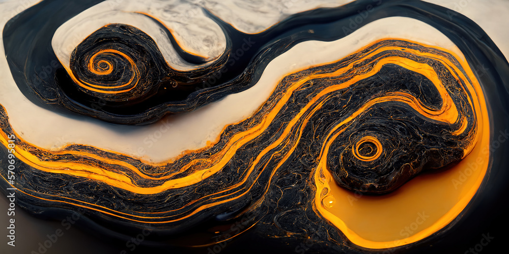 Sedate abstract marco luxurious black and gold solid turbulence wave. Swirled oil alcohol ink in mar