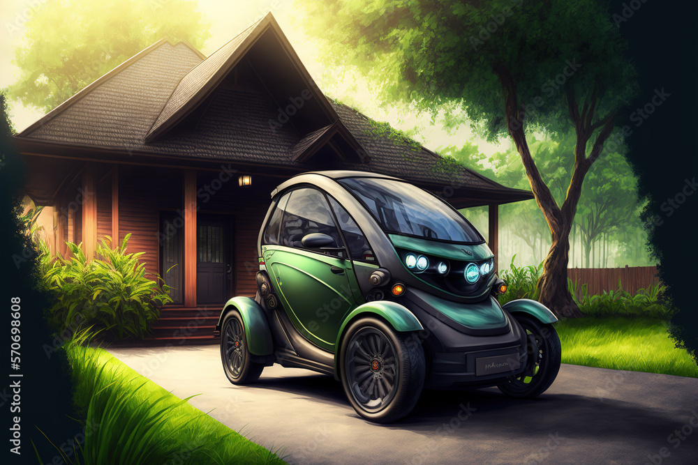 Small urban eco electric car future 3D design, electric vehicle transport . Admirable Generative AI 