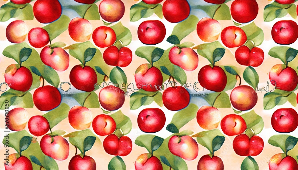  a painting of apples with leaves on a white background with oranges and green leaves on the top of 